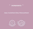 Ingredients list for Dermal Therapy Crystal Deodorant Spray displayed on a light purple background with icons representing award-winning brand and dermatologist recommended brand