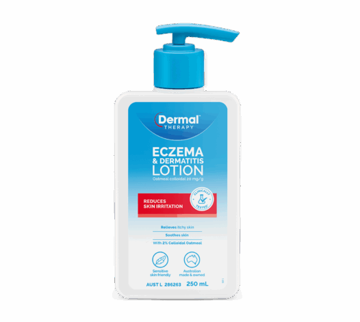 Dermal Therapy Eczema & Dermatitis Lotion front view of packaging, 250 mL pump bottle