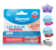 Front view of Dermal Therapy Lip Balm packaging, showcasing the product box with prominent Prevention Australia The Best of Beauty 2023, 2022, winner badge for Mamamia You Beauty Awards and winner badge for Beautyheaven Glosscar Awards 2024.