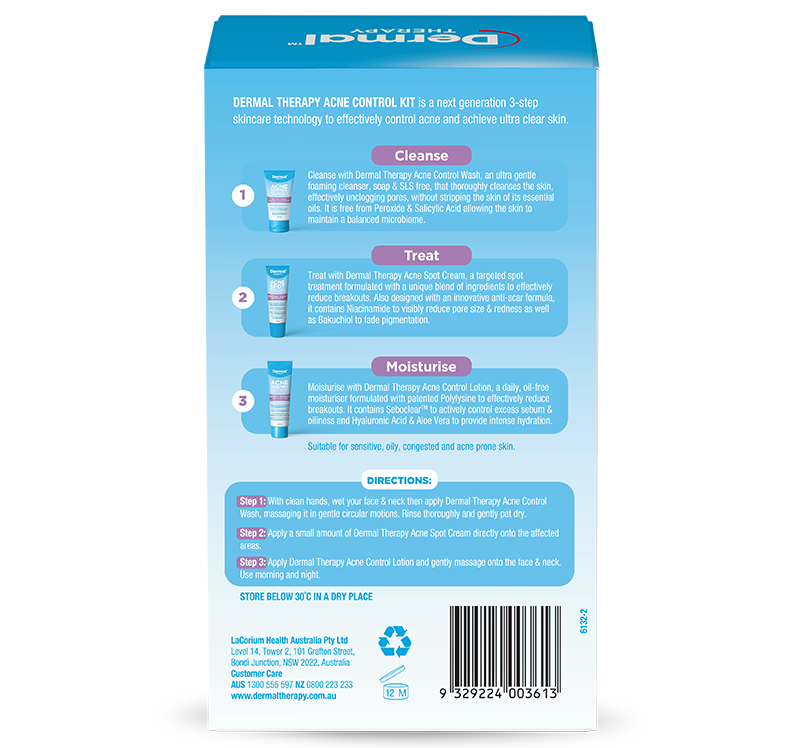 Dermal Therapy Acne Control Kit - back of carton