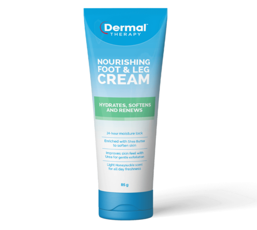 Front view of Nourishing Foot & Leg Cream packaging, a cream that hydrates, softens and renews skin for daily moisturisation.