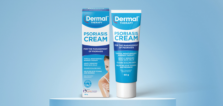 what are the best creams for psoriasis - a tube of psoriasis cream next to a box on cream on a blue background.