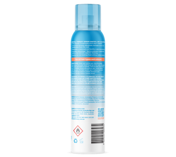 Back view of Sebum Control Dry Shampoo, suitable for all hair types, this product absorbs and controls excess oil, keeping hair fresh.