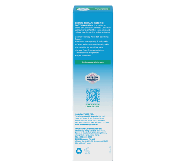 Back View Of the Dermal Therapy Anti-Itch Soothing Cream Packaging