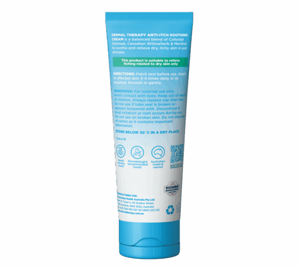 Back View Of the Dermal Therapy Anti-Itch Soothing Cream Tube