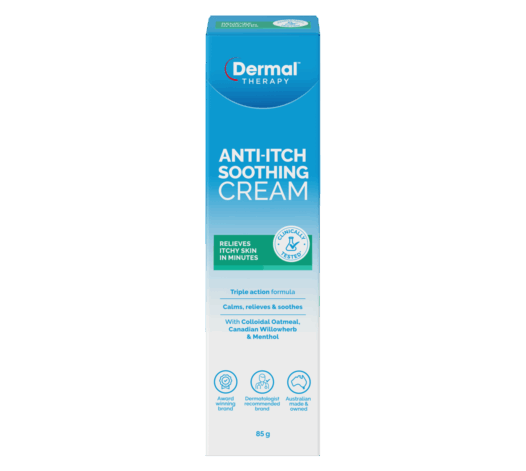 Front View Of the Dermal Therapy Anti-Itch Soothing Cream Packaging