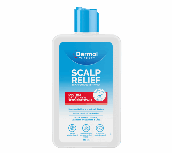 Front View of the Packaging for Dermal Therapy Scalp Relief Shampoo & Conditioner