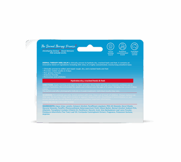 Back view of Dermal Therapy Heel Balm Packaging