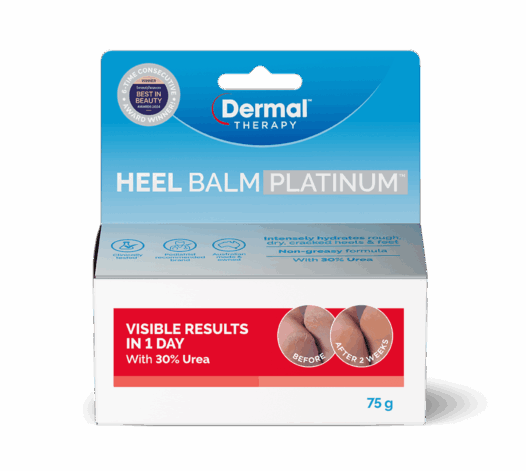 Front View of the Dermal Therapy Heel Balm Platinum Packaging