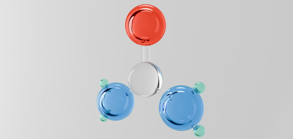 Scientific equipment displaying three colourful plates in red, blue and white demonstrating urea in skincare