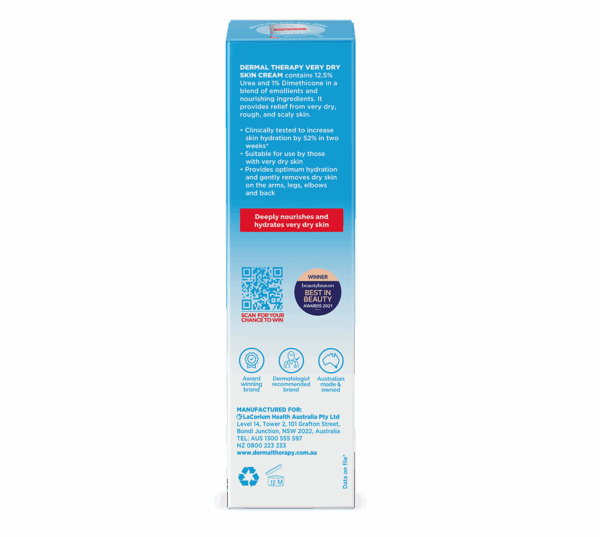 Image of the Back View of Dermal Therapy Very Dry Skin Cream 125g Packaging