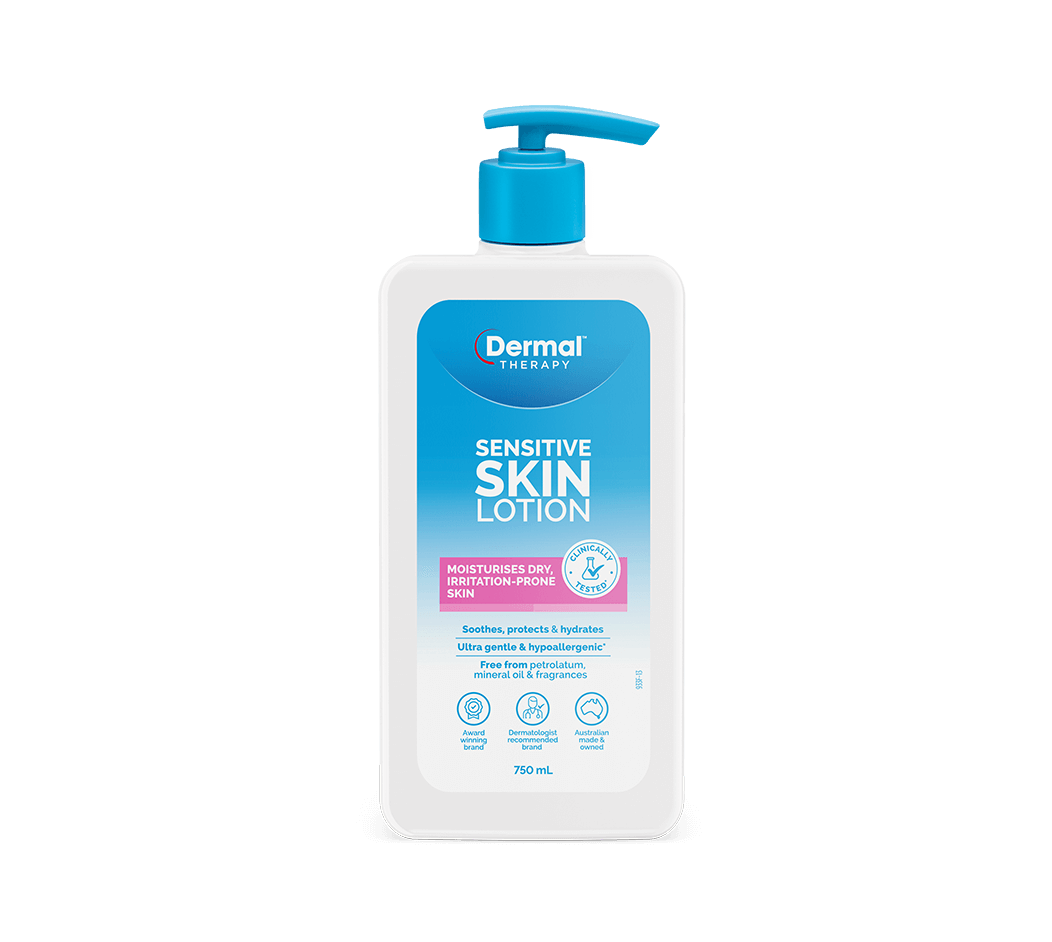Front view of Dermal Therapy Sensitive Skin Lotion 750mL bottle with pump dispenser.