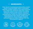 Ingredients list panel from Dermal Therapy Very Dry Face Cleanser packaging on a blue background
