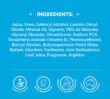 Ingredients list panel from Dermal Therapy Very Dry Skin Lotion packaging on a blue background