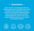 Ingredients list panel from Dermal Therapy Very Dry Skin Wash packaging on a blue background