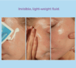Three-panel close-up showing Dermal Therapy Oil-Free Face Sunscreen being applied and blended onto facial skin