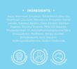 Ingredients list displayed on a light blue background with icons representing award-winning brand, dermatologist recommended brand and Australian made
