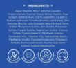 Ingredients list displayed on a blue background with icons representing clinical testing, award-winning brand, dermatologist recommended brand and Australian made